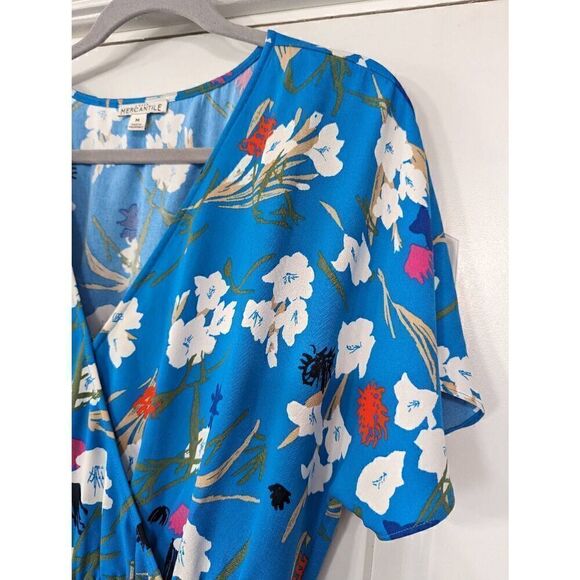 J. Crew Mercantile High‎ Low Faux Wrap Dress women's size Medium Blue floral - Picture 4 of 11